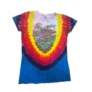 Vintage Y2K Grateful Dead T shirt liquid blue Tie Dye summer tour VW Bus bears